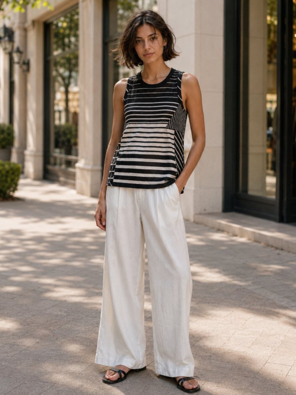 3.1 Phillip Lim Tank M Asymmetrical Striped Tie Back Wool Luxury Sheer
